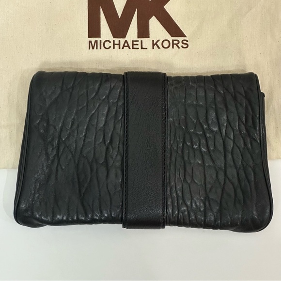 Michael Kors Leather Envelope Clutch Purse Black Silver - Picture 3 of 5